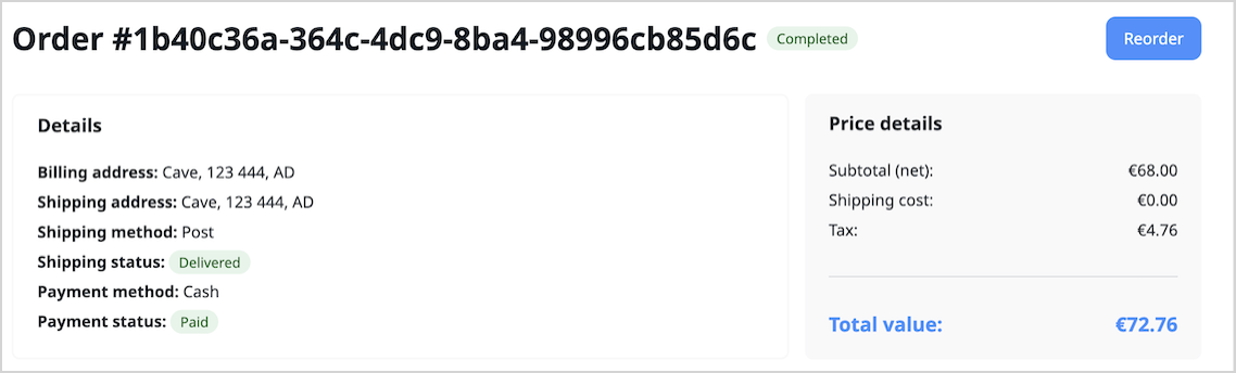 Order details site - reorder